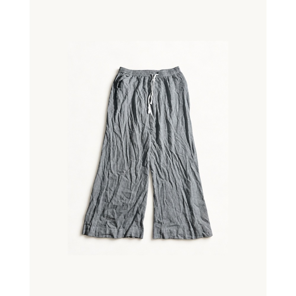 Briggs New York Womens XL Linen Blend Wide Leg Striped Drawstring Pants Gray New